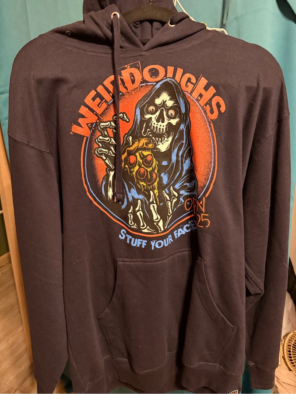 Black Graphic Hoodie - Stuff Your Face Skeleton Design